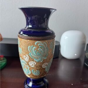 Royal Doulton Blue and Gold Floral Vase